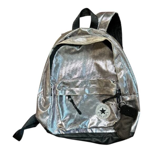 Converse Silver Metallic Black Mini Backpack 10"L x 9"W x 3.5" - Picture 1 of 4
